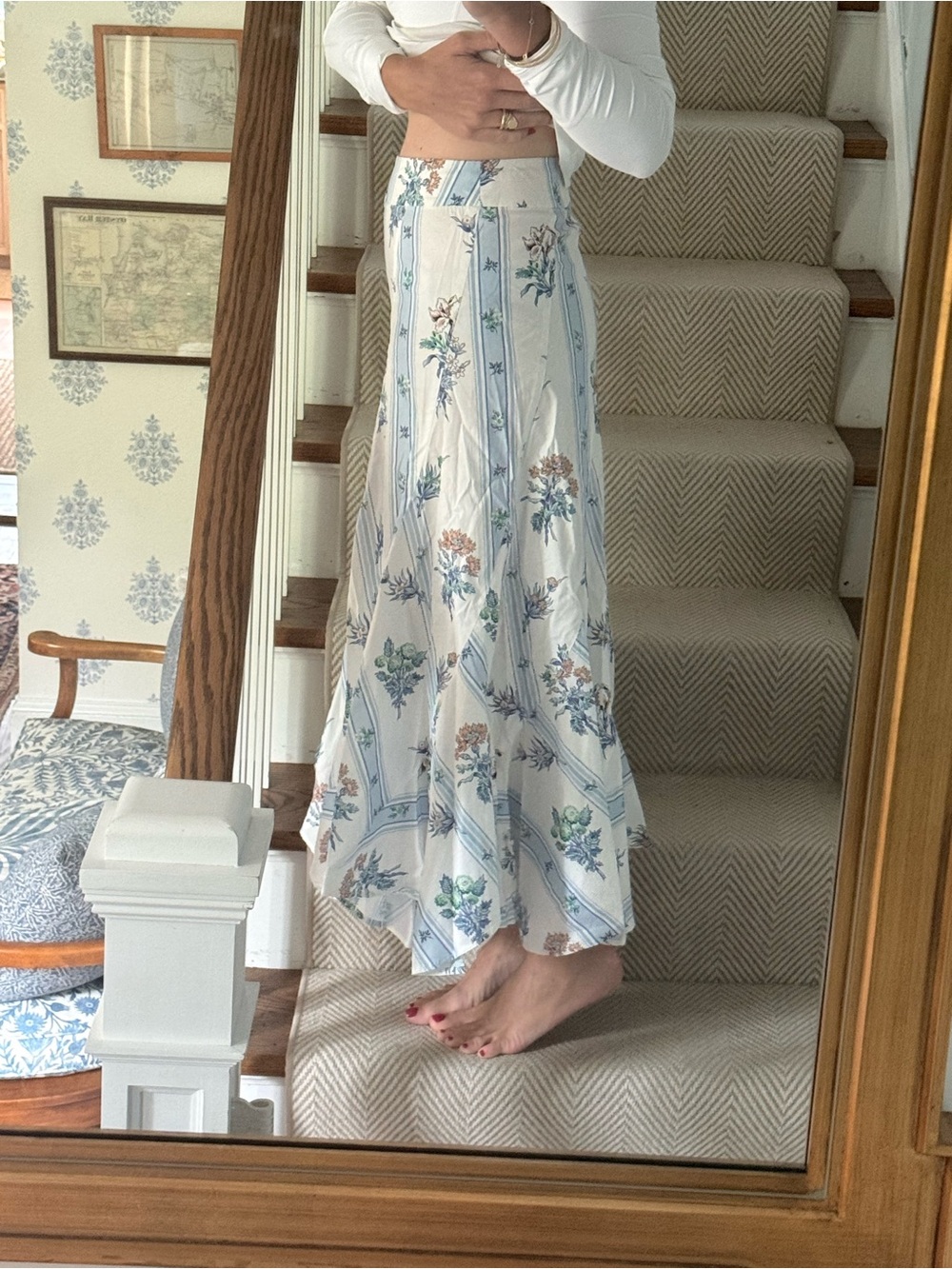 Tuckernuck Maxi Skirt with Blue Stripe and Floral Print - Picture 4 of 5